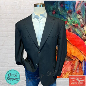 Luskeys Fort Worth Mens 48R Black Western Blazer Sport Coat Rodeo Concho